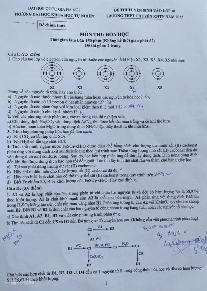 Đề chuyên Hóa Khoa học Tự nhiên 2022