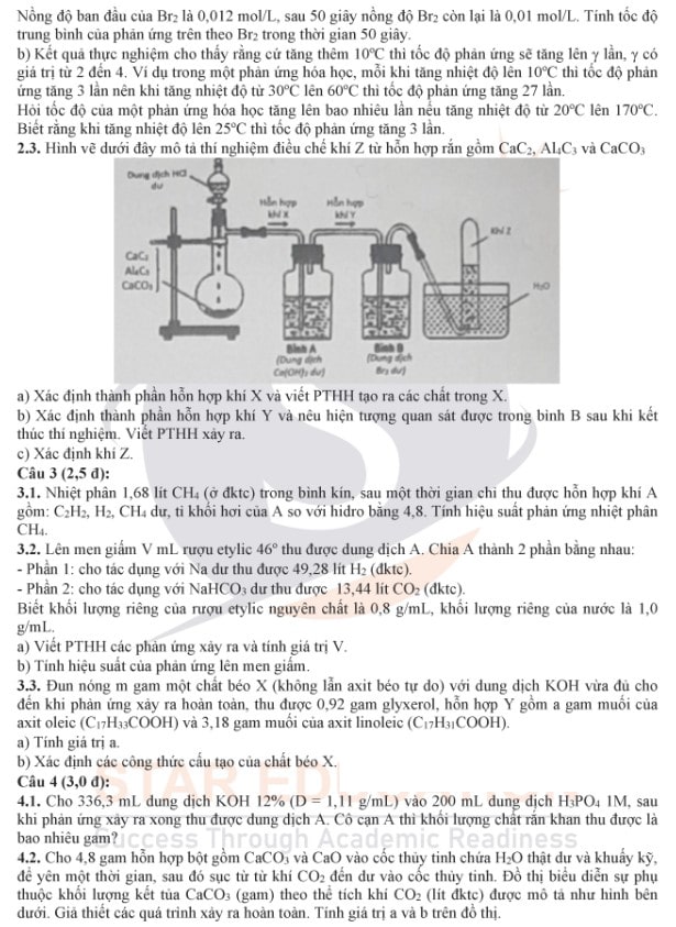 Đề thi chuyên Hóa vào lớp 10 TP HCM 2022