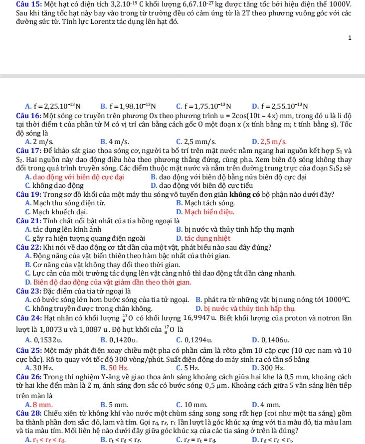 Trắc nghiệm kiến thức lý thi THPT Quốc gia 2023 môn Vật lý