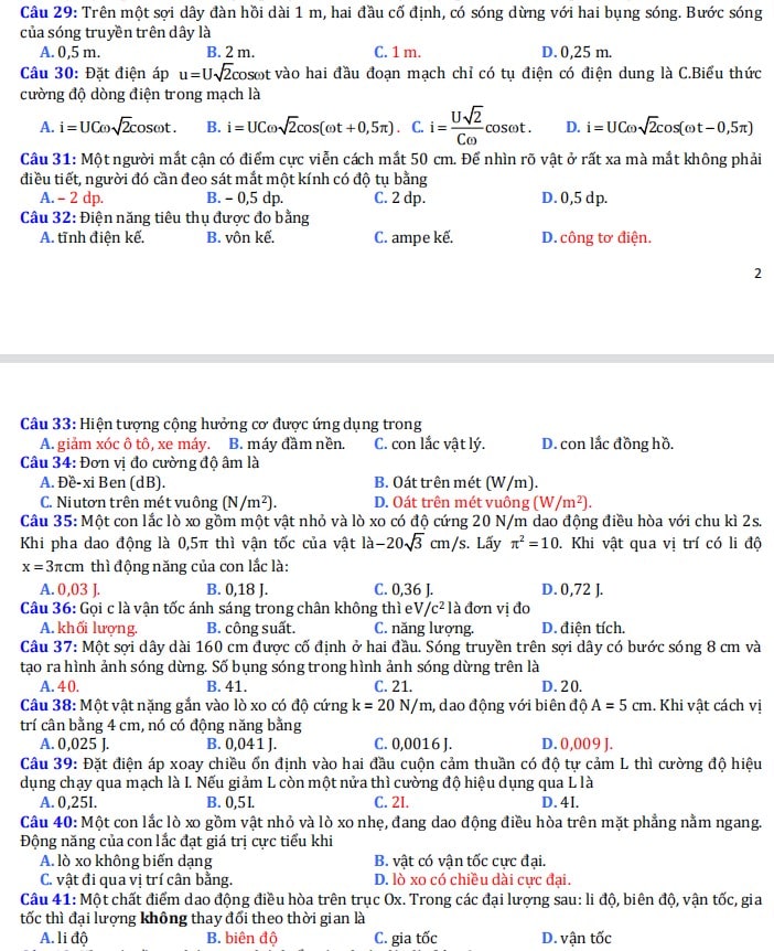 Trắc nghiệm kiến thức lý thi THPT Quốc gia 2023 môn Vật lý