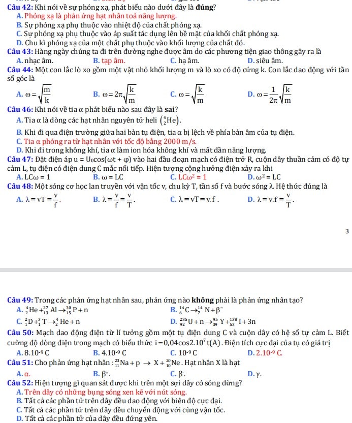 Trắc nghiệm kiến thức lý thi THPT Quốc gia 2023 môn Vật lý