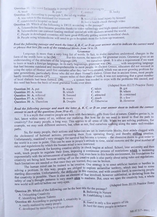 Đề thi thử tốt nghiệp THPT tỉnh Nam Định 2023 môn Anh