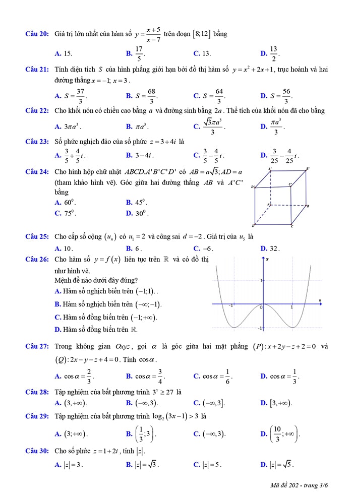 Đề thi thử THPT môn Toán Nam Định 2023 - mã đề 202