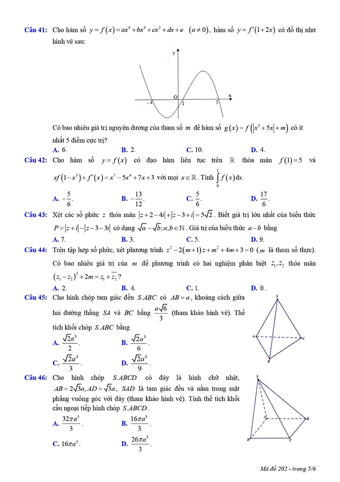 Đề thi thử THPT môn Toán Nam Định 2023 - mã đề 202