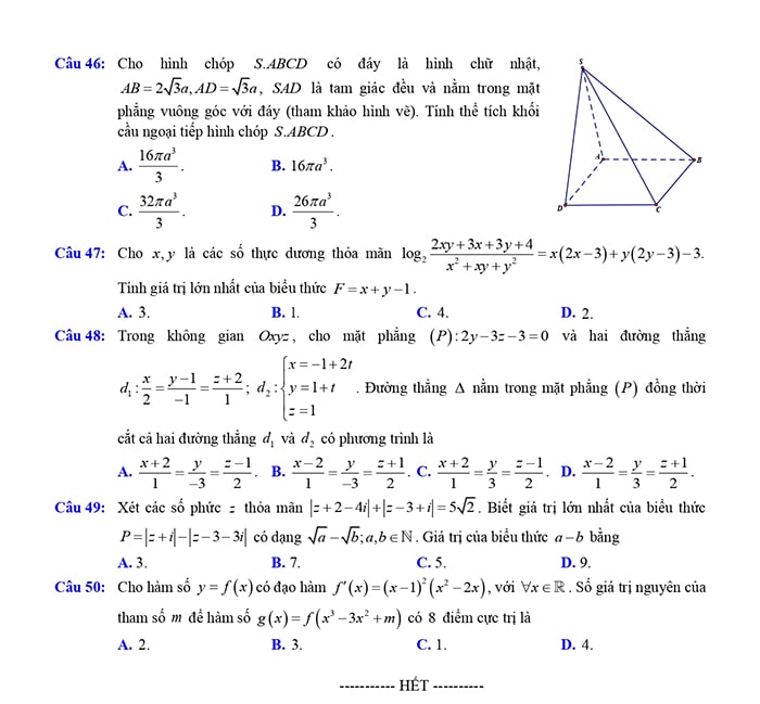 Đề thi thử THPT môn Toán Nam Định 2023 - mã đề 204