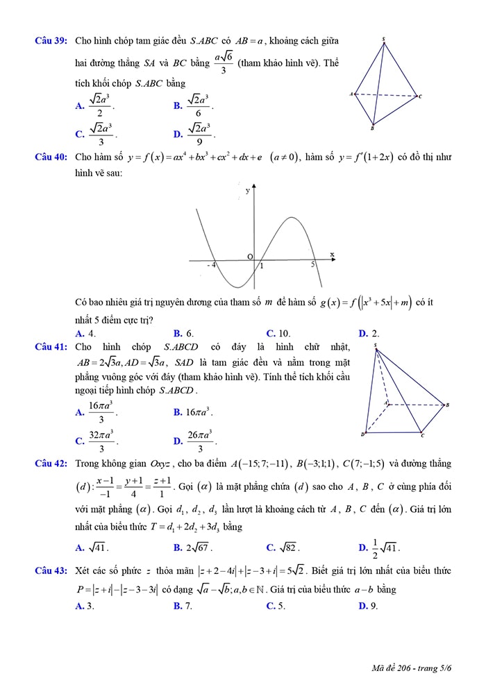 Đề thi thử THPT môn Toán Nam Định 2023 - mã đề 206