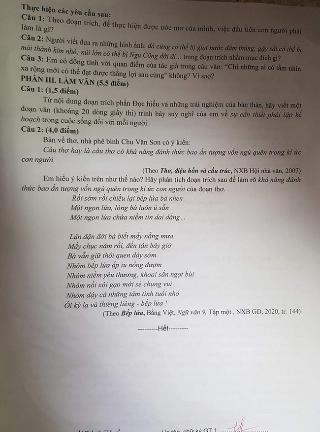Đề Văn thi vào 10 chuyên Lê Hồng Phong 2023