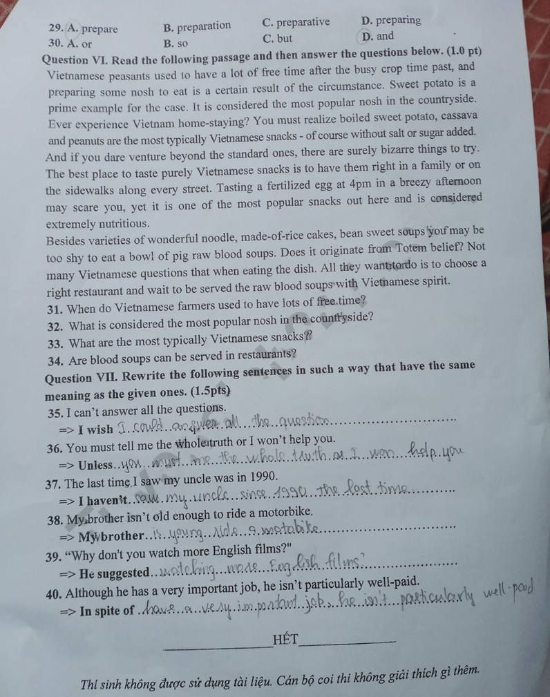 Đề thi tuyển sinh vào 10 môn Anh Lai Châu 2023