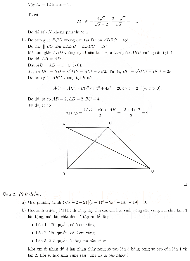 Đáp án đề thi phổ thông năng khiếu môn Toán không chuyên 2023