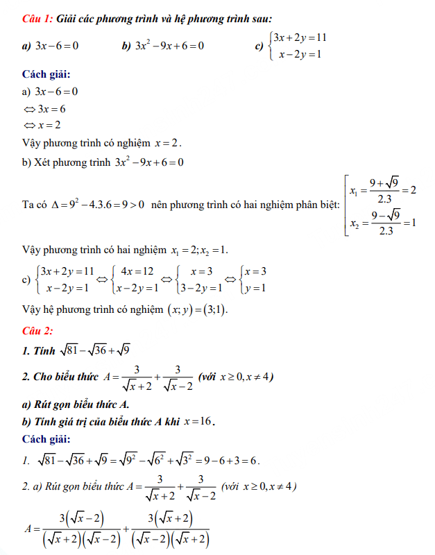 Đáp án đề thi vào lớp 10 môn Toán Lai Châu 2023