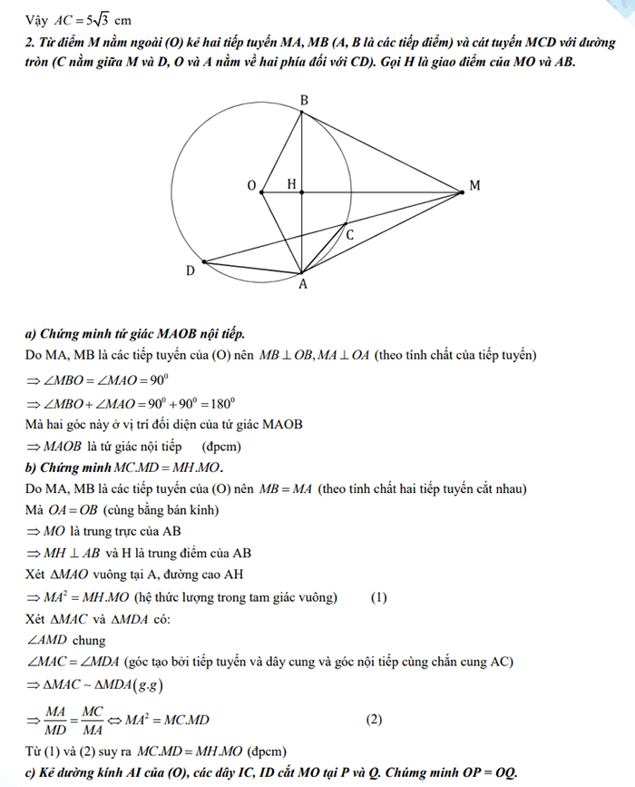 Đáp án đề thi vào lớp 10 môn Toán Lai Châu 2023