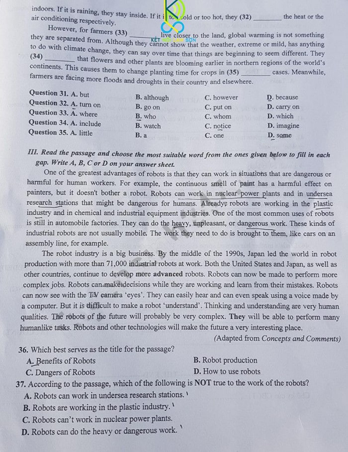 Đề thi vào 10 chuyên Lam Sơn Thanh Hóa môn Anh 2023