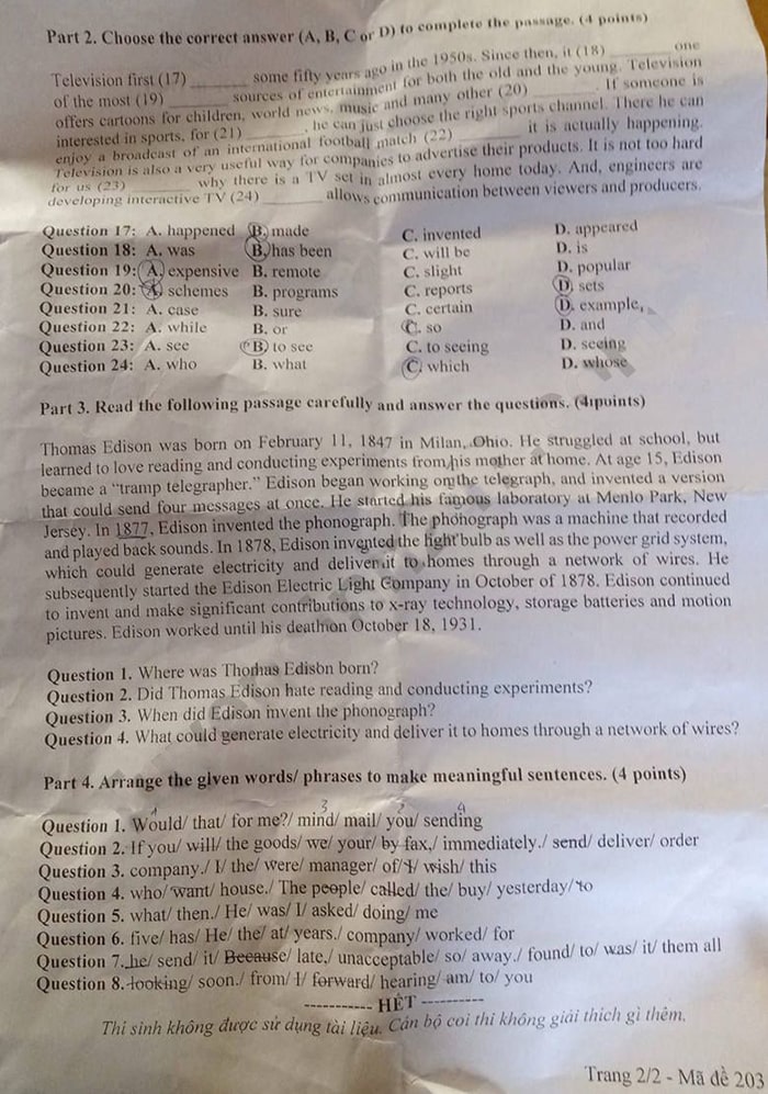 Đề thi tuyển sinh lớp 10 môn tiếng Anh tỉnh Bạc Liêu 2023