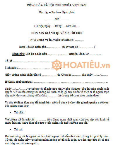 Đơn xin giành quyền nuôi con