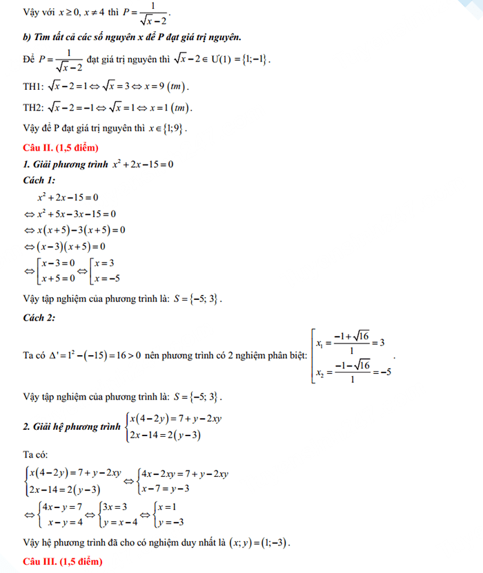 Đáp án đề thi vào 10 môn Toán chuyên Biên Hòa Hà Nam 2023