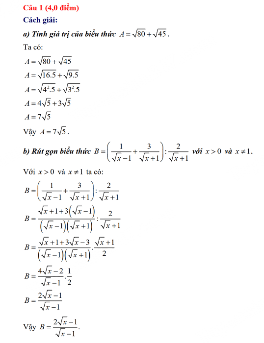 Đáp án đề thi tuyển sinh lớp 10 môn Toán 2023 Bạc Liêu