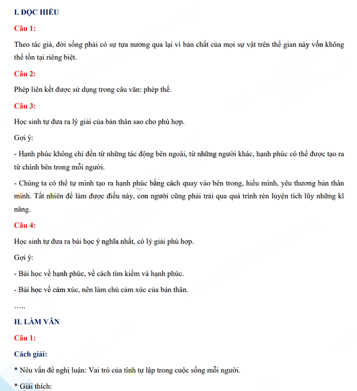 Đáp án đề thi tuyển sinh lớp 10 môn Văn 2023 Ninh Bình