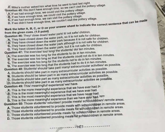 Đề thi tuyển sinh vào lớp 10 môn Anh Hải Dương 2023