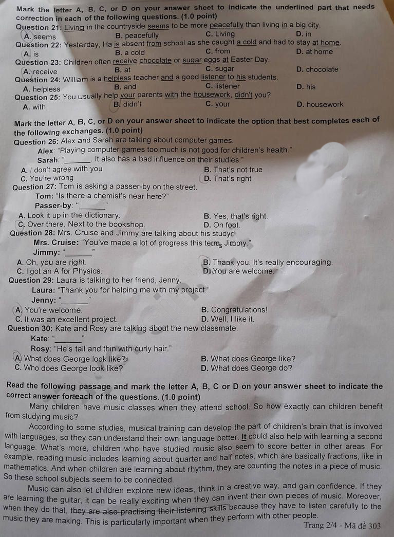 Đề thi tuyển sinh vào lớp 10 môn Anh Hải Dương 2023