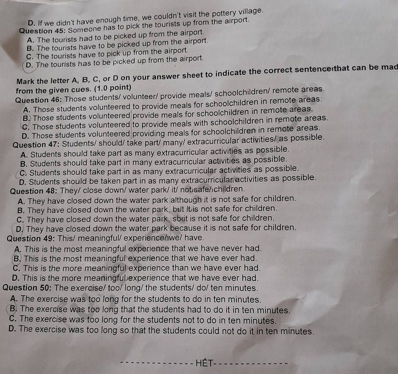 Đề thi tuyển sinh vào lớp 10 môn Anh Hải Dương 2023