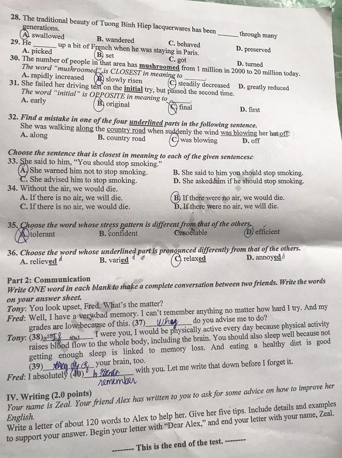 Đề thi tuyển sinh lớp 10 môn Anh Bình Dương 2023