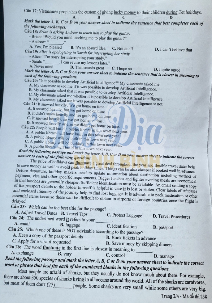 Đề thi vào lớp 10 môn Tổ hợp Ninh Binh 2023