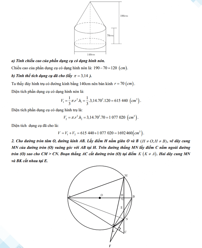 Đáp án đề thi tuyển sinh lớp 10 môn Toán 2023 Ninh Bình