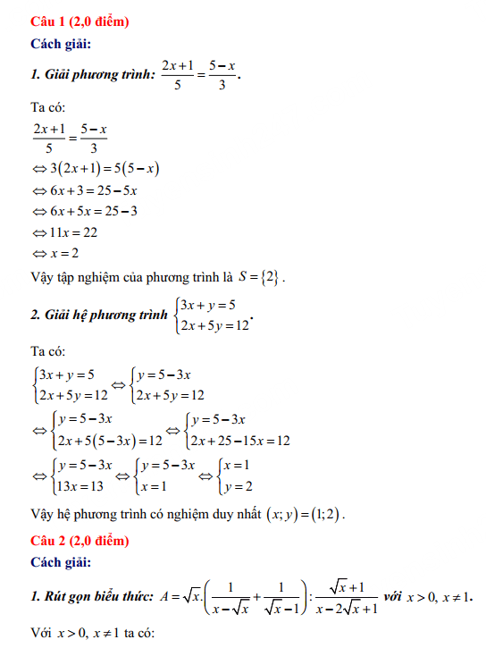 Đáp án đề thi vào 10 môn Toán Hải Dương 2023