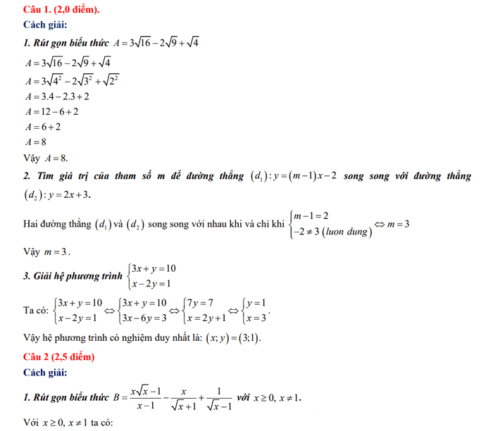 Đáp án đề thi tuyển sinh lớp 10 môn Toán 2023 Ninh Bình