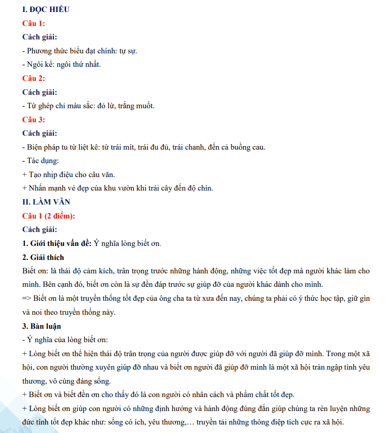 Đáp án đề thi tuyển sinh lớp 10 môn Văn tỉnh Yên Bái 2023