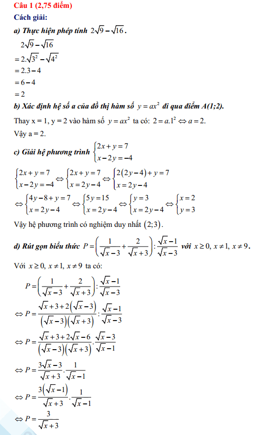 Đáp án đề thi tuyển sinh lớp 10 Quảng Ninh môn Toán 2023