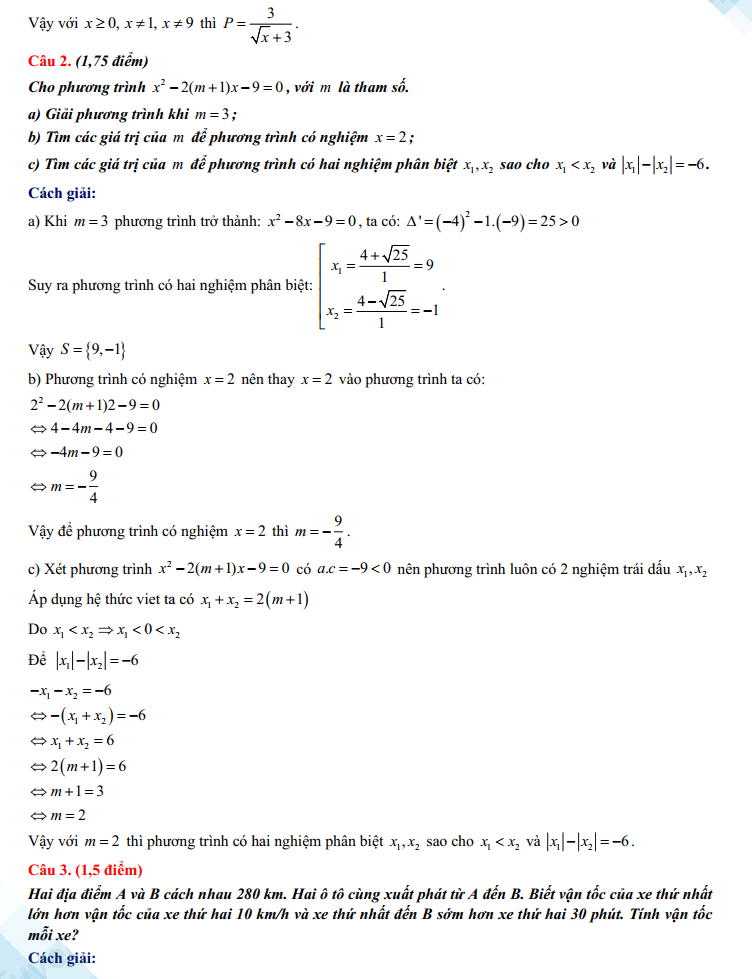 Đáp án đề thi tuyển sinh lớp 10 Quảng Ninh môn Toán 2023