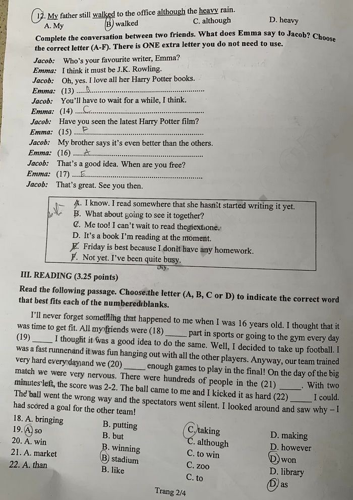 Đề thi tuyển sinh lớp 10 môn Anh 2023 Đồng Nai