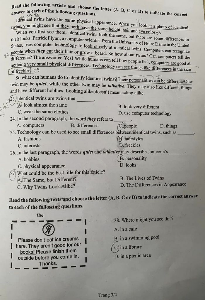 Đề thi tuyển sinh lớp 10 môn Anh 2023 Đồng Nai