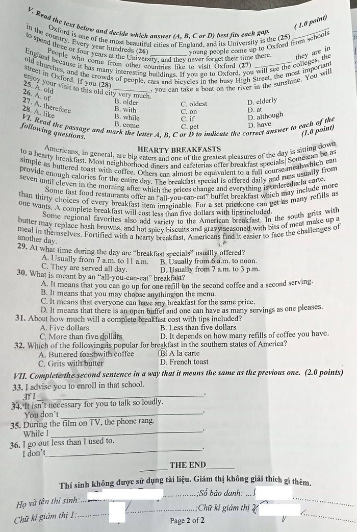 Đề thi tuyển sinh lớp 10 môn Anh Phú Yên 2023