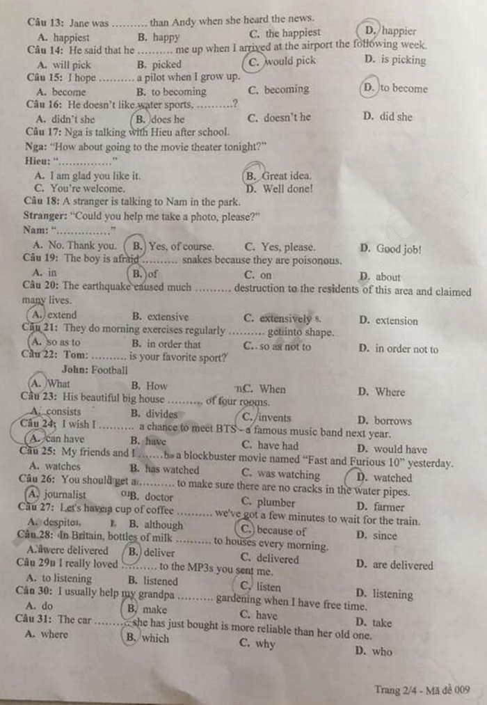 Đề thi tuyển sinh lớp 10 môn Anh tỉnh Yên Bái 2023