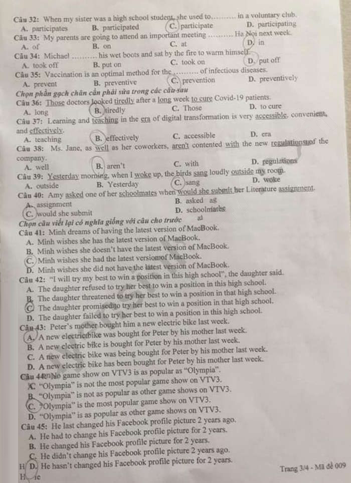 Đề thi tuyển sinh lớp 10 môn Anh tỉnh Yên Bái 2023