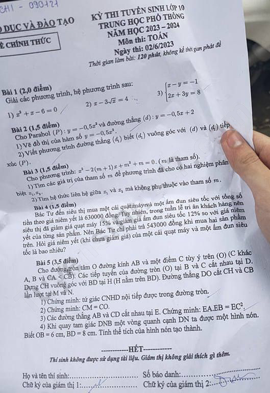 Đề thi tuyển sinh lớp 10 môn Toán Bình Dương 2023