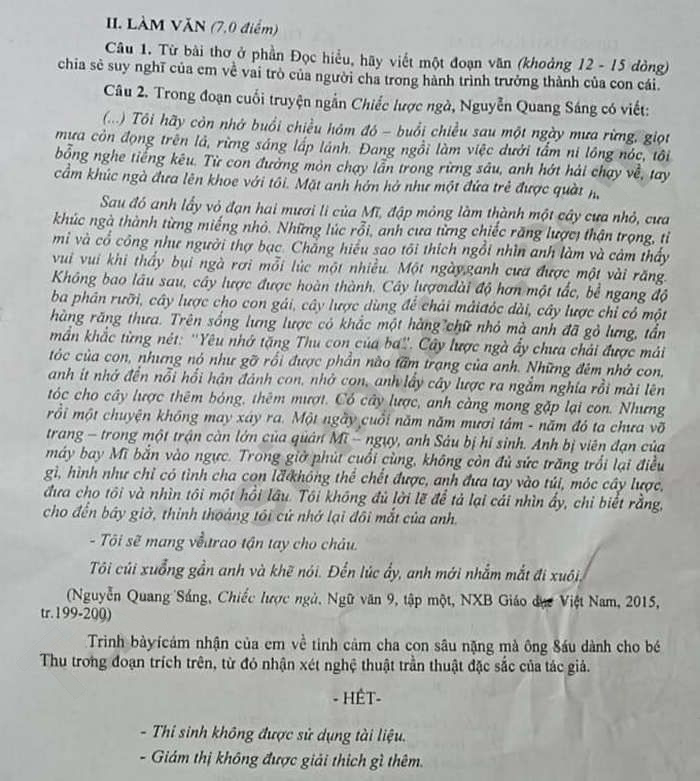 Đề thi tuyển sinh lớp 10 môn Văn Kon Tum 2023