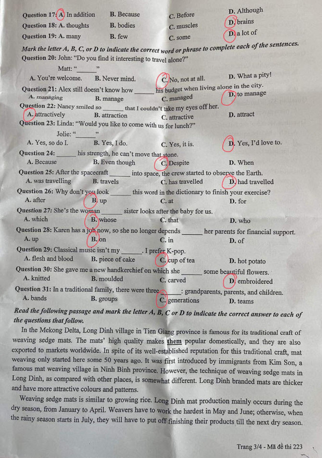 Đáp án đề thi tuyển sinh lớp 10 môn Anh Hải Phòng 2023