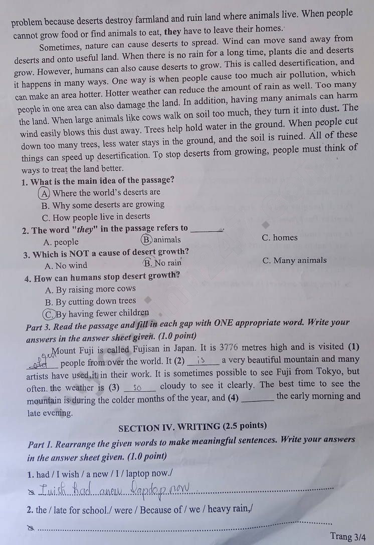 Đề thi tuyển sinh lớp 10 tỉnh Quảng Trị 2023 môn tiếng Anh