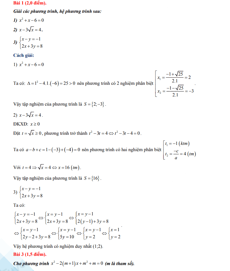 Đáp án đề thi vào 10 môn Toán Bình Dương 2023