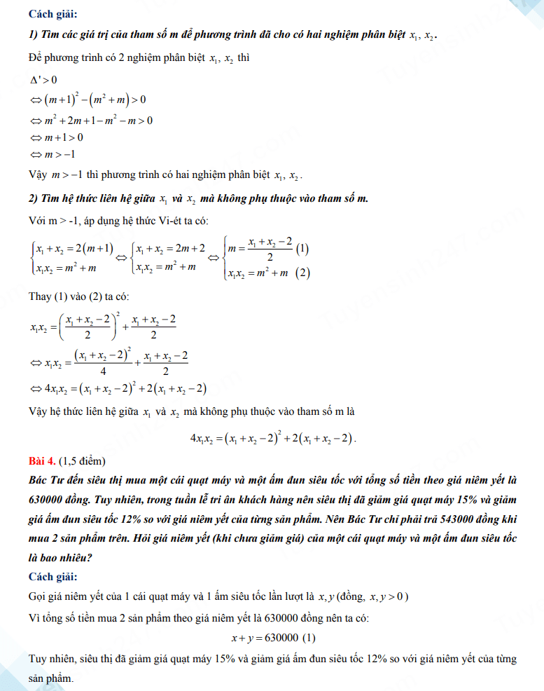 Đáp án đề thi vào 10 môn Toán Bình Dương 2023