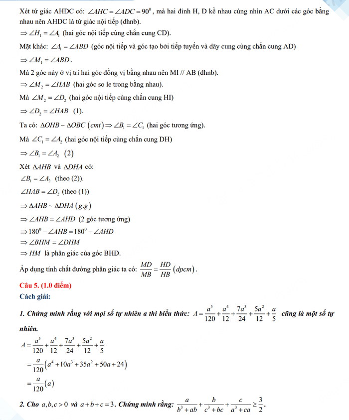 Đáp án đề thi tuyển sinh lớp 10 môn Toán 2023 Điện Biên