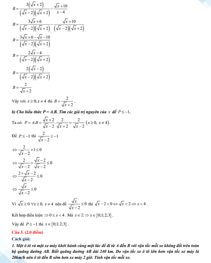 Đáp án đề thi tuyển sinh lớp 10 môn Toán 2023 Điện Biên