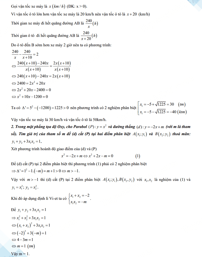 Đáp án đề thi tuyển sinh lớp 10 môn Toán 2023 Điện Biên