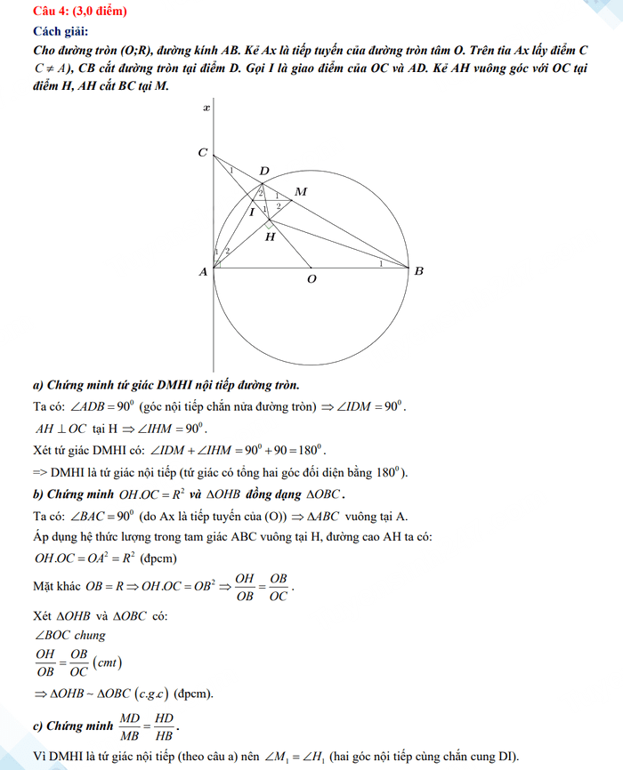 Đáp án đề thi tuyển sinh lớp 10 môn Toán 2023 Điện Biên