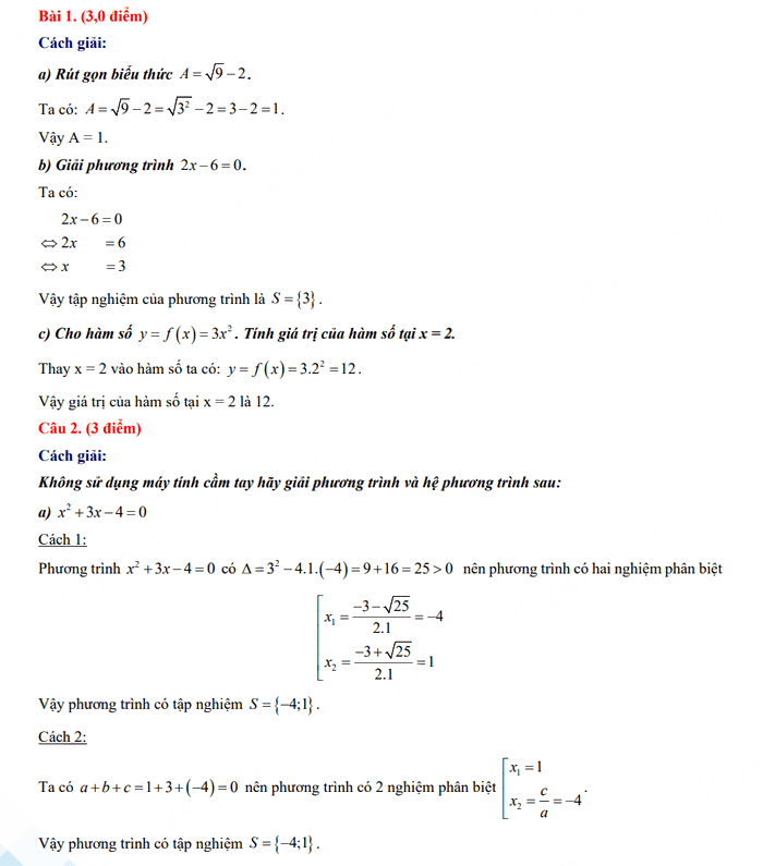Đáp án đề thi vào lớp 10 tỉnh Kon Tum 2023 môn Toán