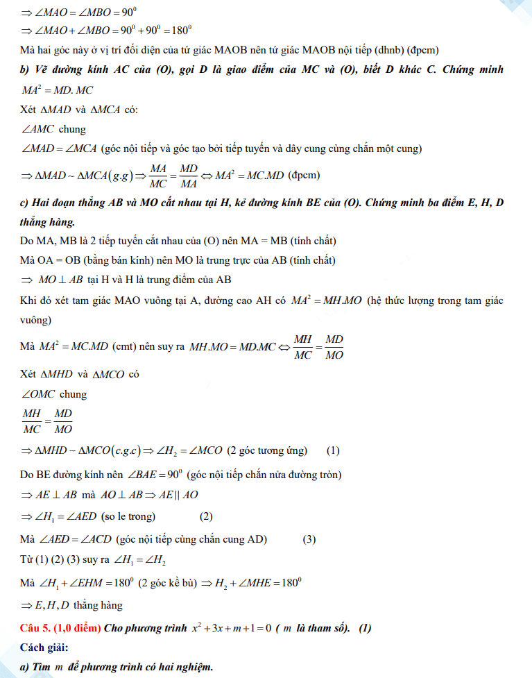 Đáp án đề thi vào 10 môn Toán Trà Vinh 2023