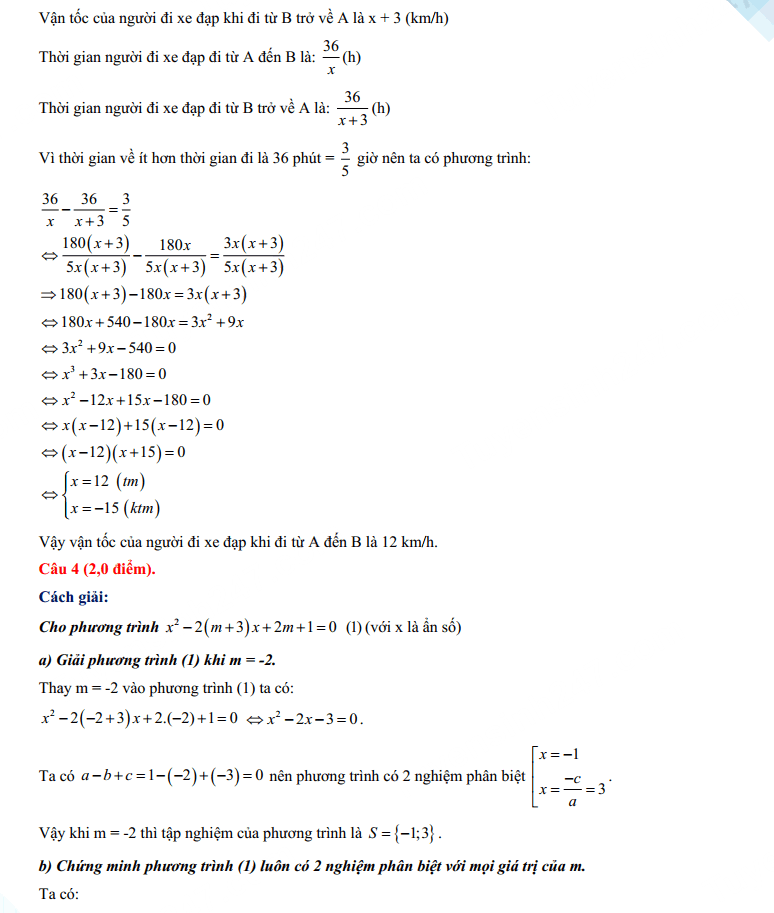 Đáp án đề thi tuyển sinh lớp 10 môn Toán Huế 2023